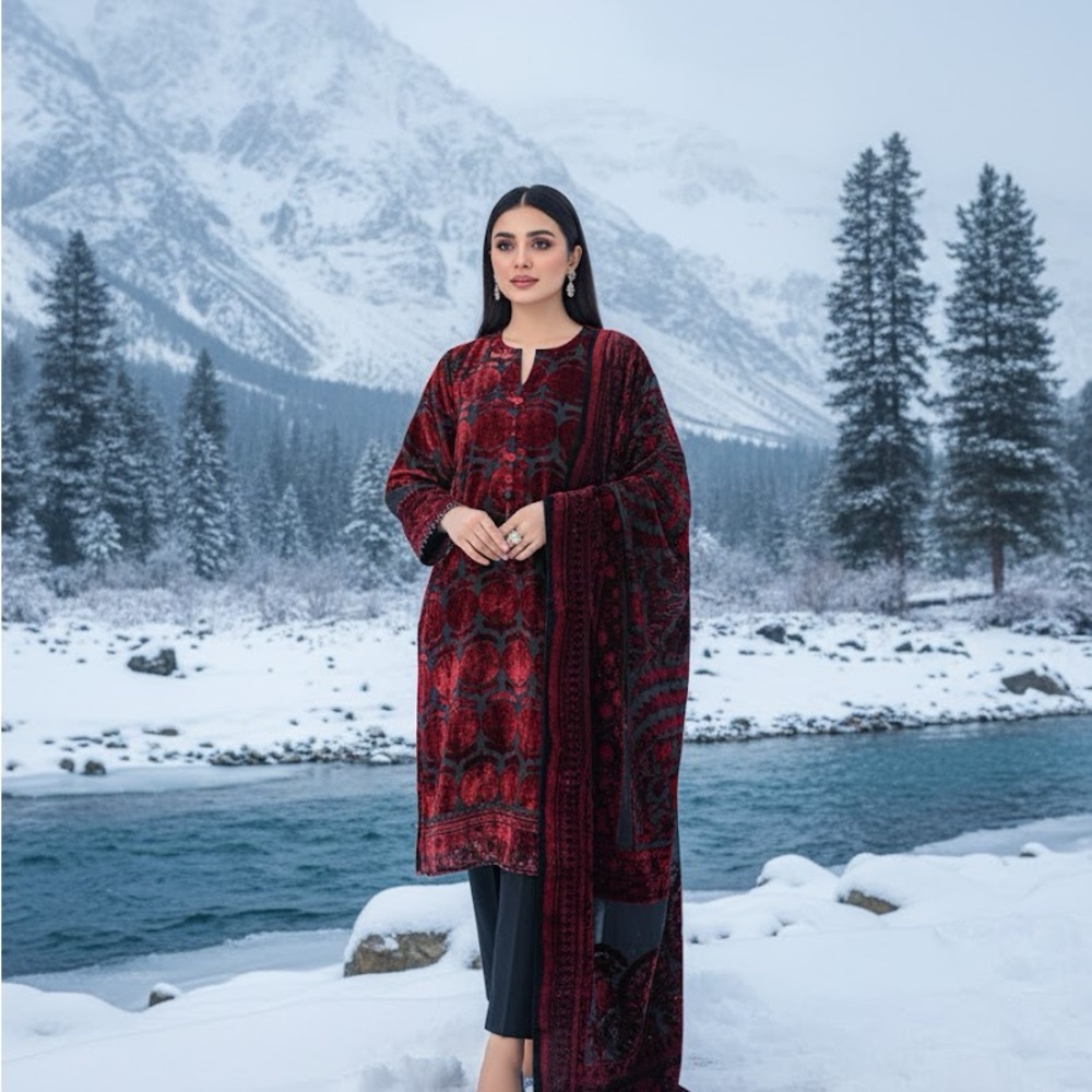 Elegant Red and Black Patterned Kurta